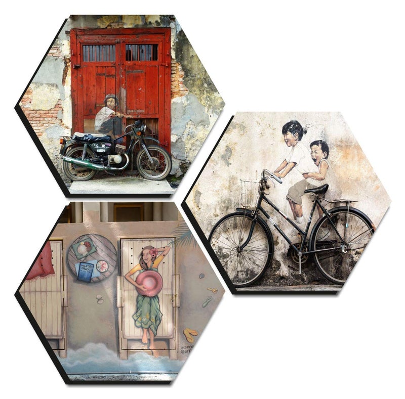 PAPER PLANE DESIGN Nature Paintings Frame for Walls 3 Hexagonal Set of 12 inches Style 1 - Image 1