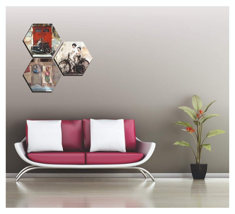 PAPER PLANE DESIGN Nature Paintings Frame for Walls 3 Hexagonal Set of 12 inches Style 1 - Image 2