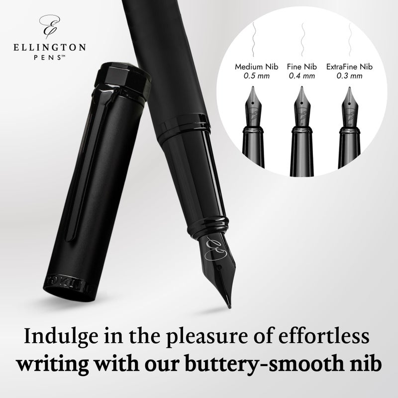 Ellington Pens Luxury Fountain Pen Set - Smooth Medium Nib - Includes 3 Ink Cartridges, Refillable Ink Converter, Gift Box - Fountain Pens For Writing, Calligraphy, Journaling, Sketching (The Stealth) - Image 5