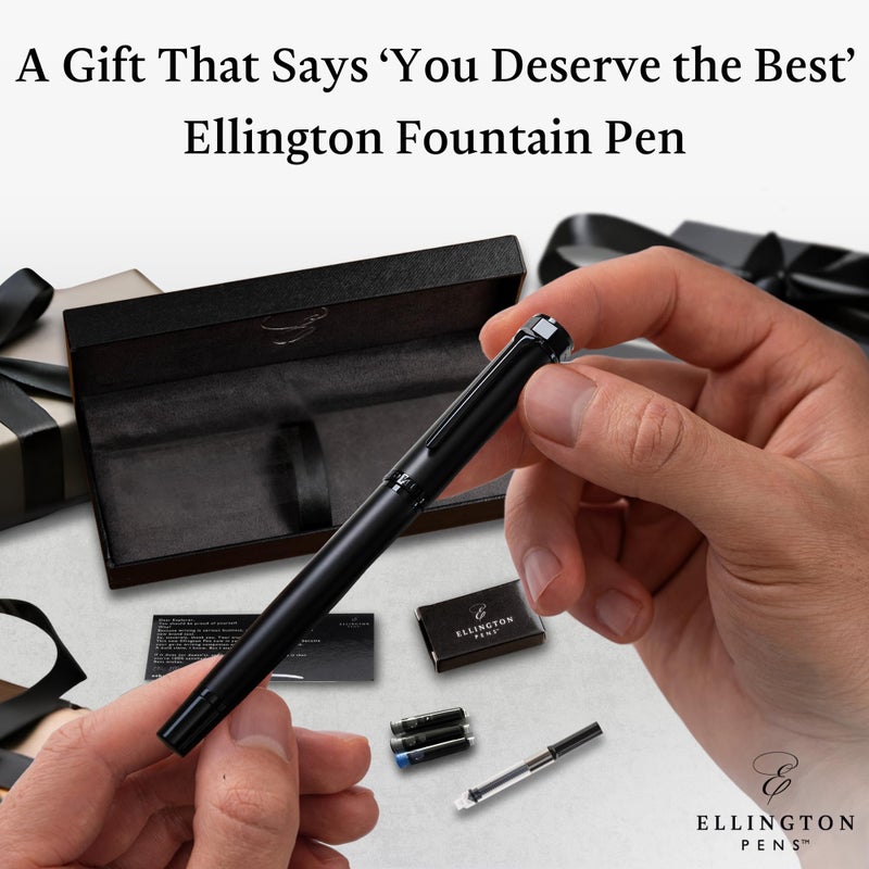Ellington Pens Luxury Fountain Pen Set - Smooth Medium Nib - Includes 3 Ink Cartridges, Refillable Ink Converter, Gift Box - Fountain Pens For Writing, Calligraphy, Journaling, Sketching (The Stealth) - Image 3