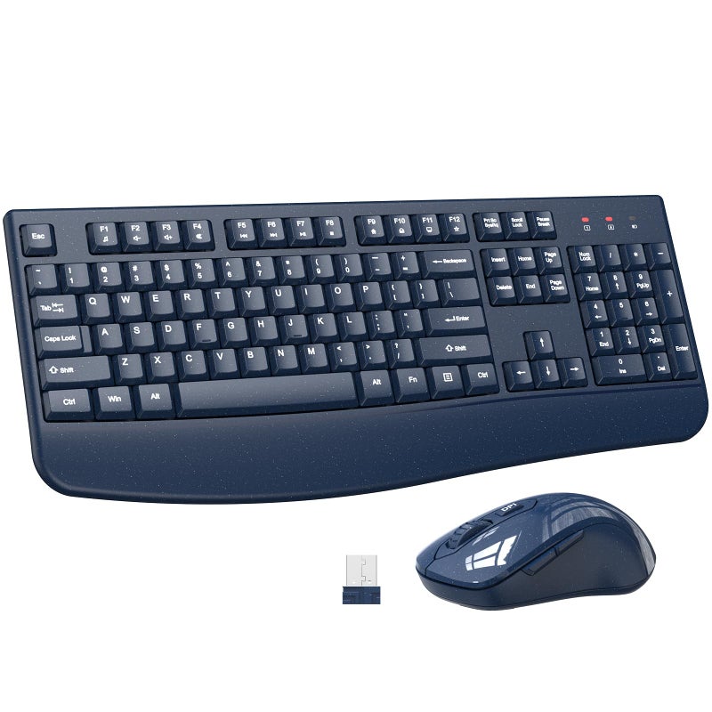 ULSOU Wireless Keyboard and Mouse Combo, ULSOU 2.4G Full-Sized Ergonomic Computer Keyboard with Wrist Rest and 3 Level DPI Adjustable Wireless Mouse for Windows, Mac OS Desktop/Laptop/PC(Blue) - Image 1