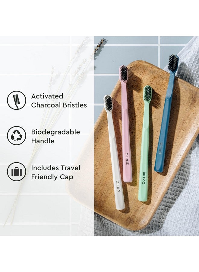 Boka Classic Denture Brushes with Activated-Charcoal, Extra Soft Dental Toothbrush with Bioplastic Handle and Cap, Dentist-Approved for Adults and Kids (Pack of 1, Mint) - Image 2