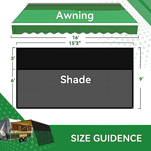 RVINGPRO RV Awning Shade Screen with Zipper 9' x 15'3'', 600D Oxford Top + Mesh Bottom, RV Sun Shade Screen for Awning, RV Shade Complete Kits for Trailer Camper - Image 4