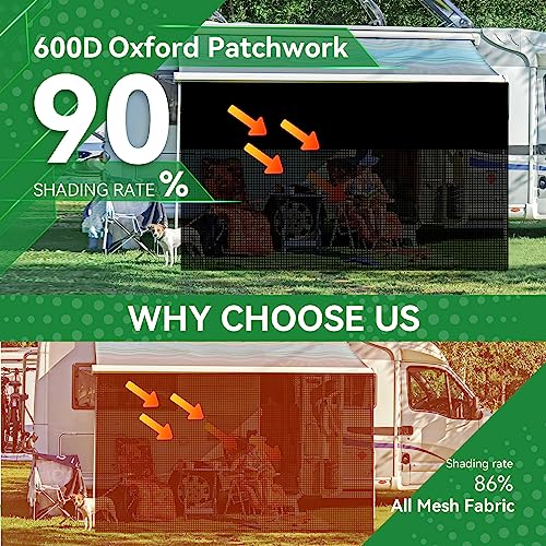 RVINGPRO RV Awning Shade Screen with Zipper 9' x 15'3'', 600D Oxford Top + Mesh Bottom, RV Sun Shade Screen for Awning, RV Shade Complete Kits for Trailer Camper - Image 2