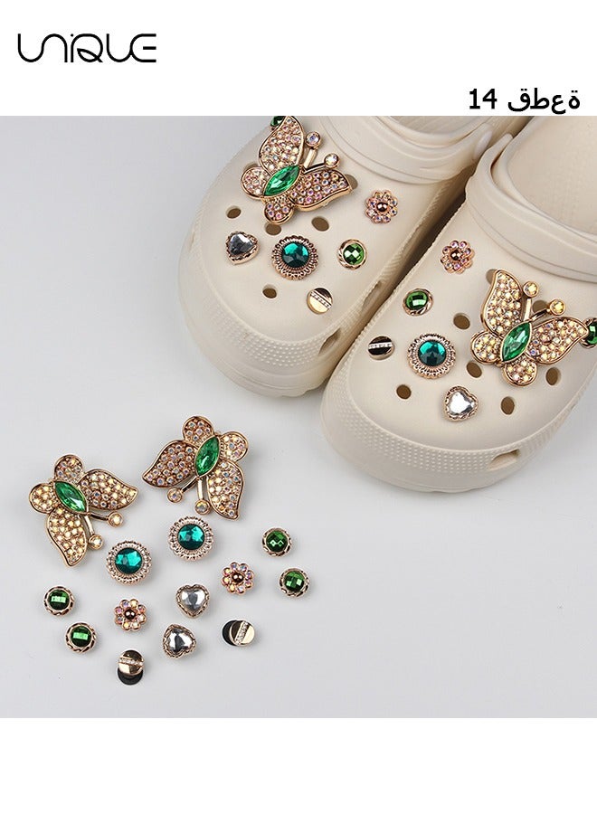 Unique 14Pcs Sparkling Shoe Accessories - Diamond Butterfly Shoe Flower - Flower Shoe Flower - For Decorating Beach Shoes, Cave Shoes - Gifts - Image 1