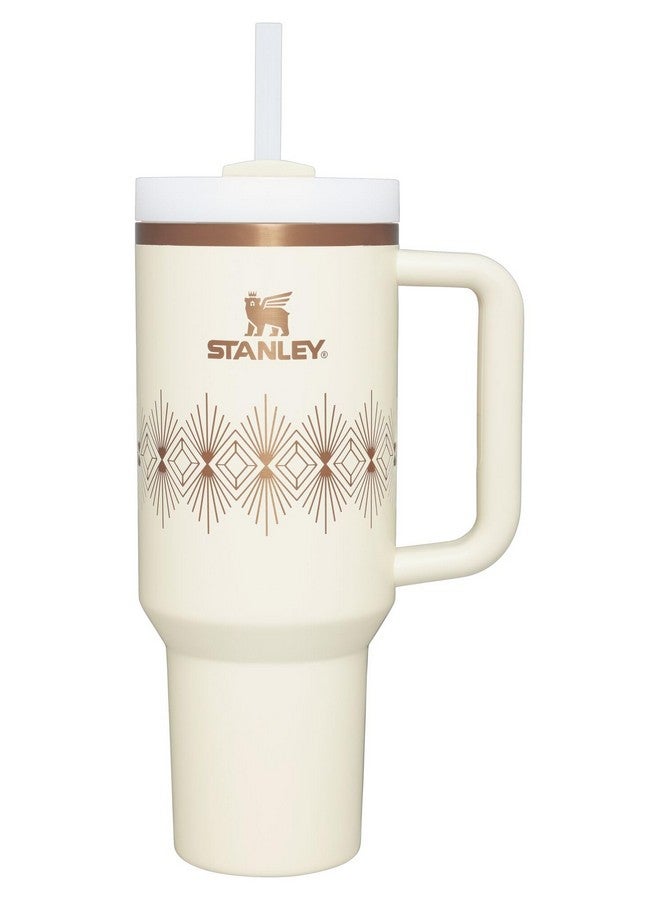 Stanley STANLEY Quencher H2.0 Tumbler with Handle and Straw 40 oz | Flowstate 3-Position Lid | Cup Holder Compatible for Travel | Insulated Stainless Steel Cup | BPA-Free | Cream Gloss Deco  - Image 1