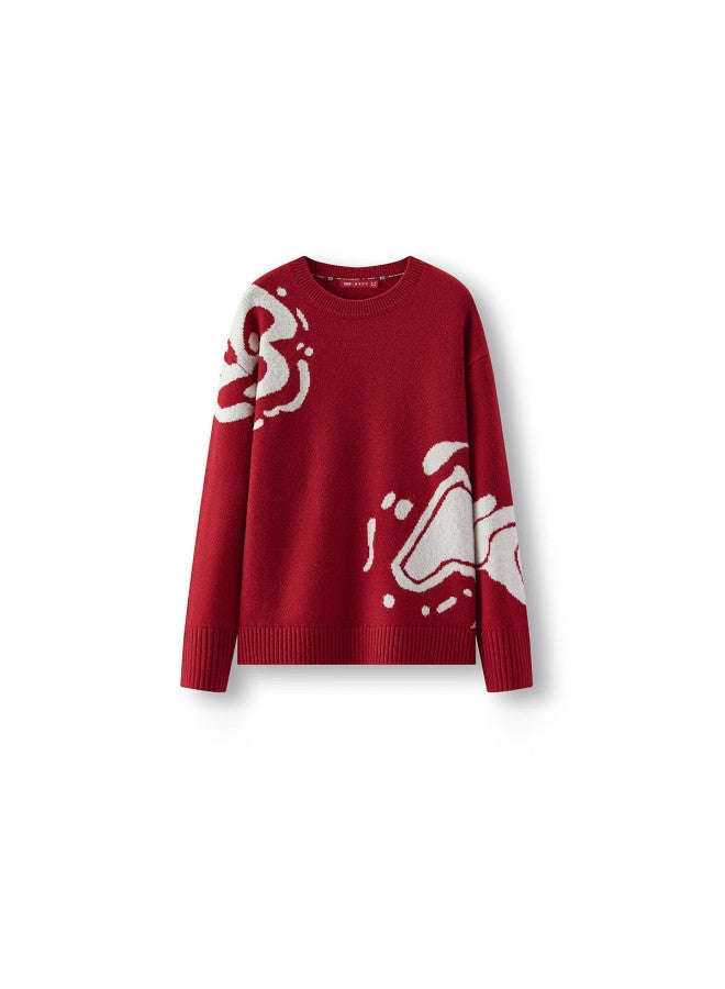 Semir National Museum Style Yan Yi Qi Ji Red Sweater Women 26 New Year Drop Shoulder Jacquard Top 101126107001 - Image 4