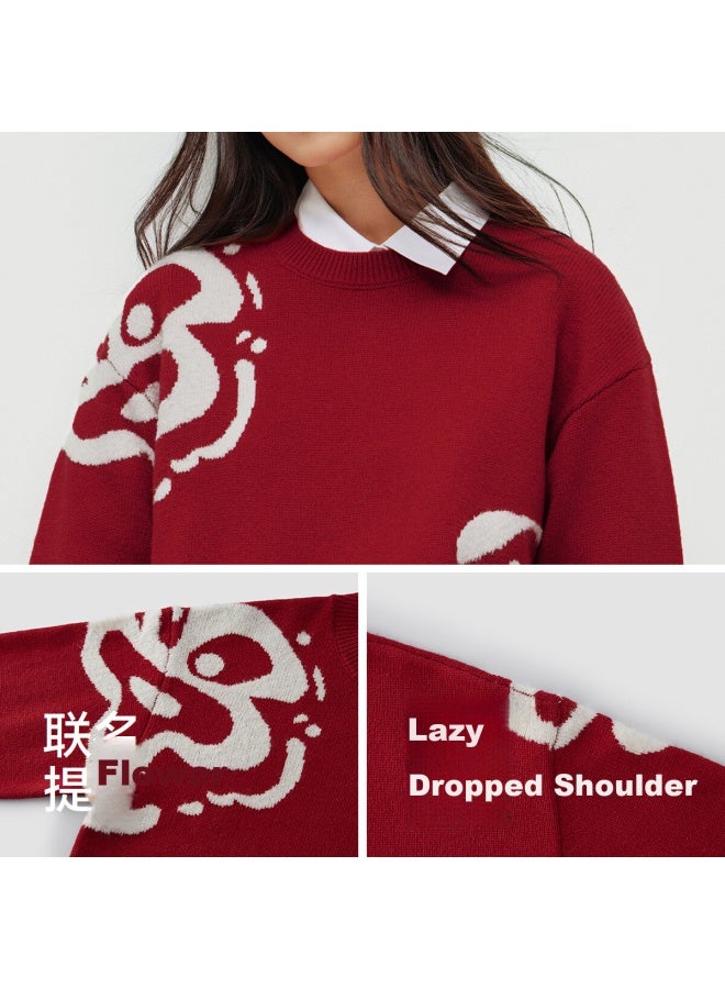Semir National Museum Style Yan Yi Qi Ji Red Sweater Women 26 New Year Drop Shoulder Jacquard Top 101126107001 - Image 2