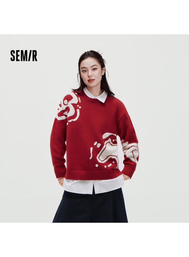 Semir National Museum Style Yan Yi Qi Ji Red Sweater Women 26 New Year Drop Shoulder Jacquard Top 101126107001 - Image 1