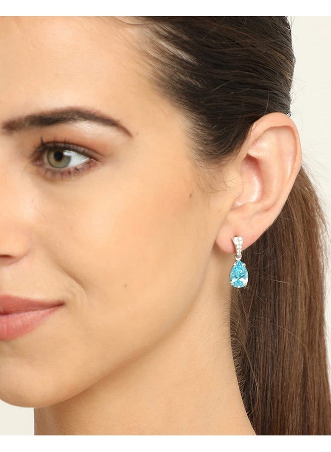 CLARA 925 Sterling Silver Sky Blue Tear Drop Earrings with Screw Back | Rhodium Plated, Swiss Zirconia | Gift for Women & Girls - Image 3
