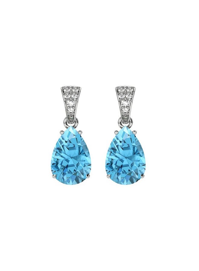 CLARA 925 Sterling Silver Sky Blue Tear Drop Earrings with Screw Back | Rhodium Plated, Swiss Zirconia | Gift for Women & Girls - Image 1