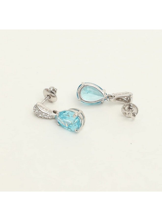 CLARA 925 Sterling Silver Sky Blue Tear Drop Earrings with Screw Back | Rhodium Plated, Swiss Zirconia | Gift for Women & Girls - Image 4