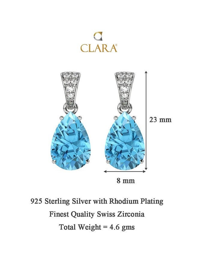 CLARA 925 Sterling Silver Sky Blue Tear Drop Earrings with Screw Back | Rhodium Plated, Swiss Zirconia | Gift for Women & Girls - Image 5