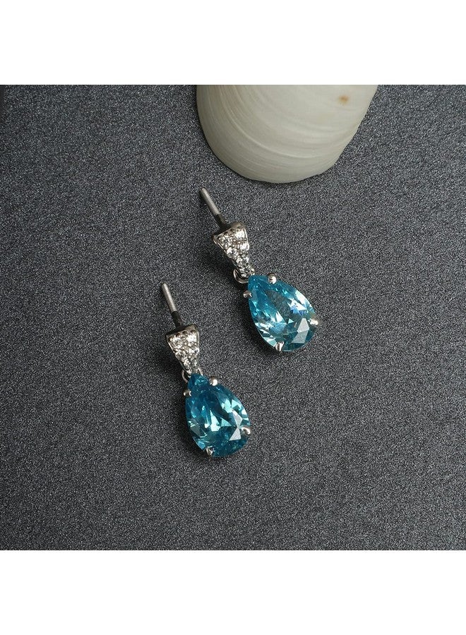 CLARA 925 Sterling Silver Sky Blue Tear Drop Earrings with Screw Back | Rhodium Plated, Swiss Zirconia | Gift for Women & Girls - Image 2