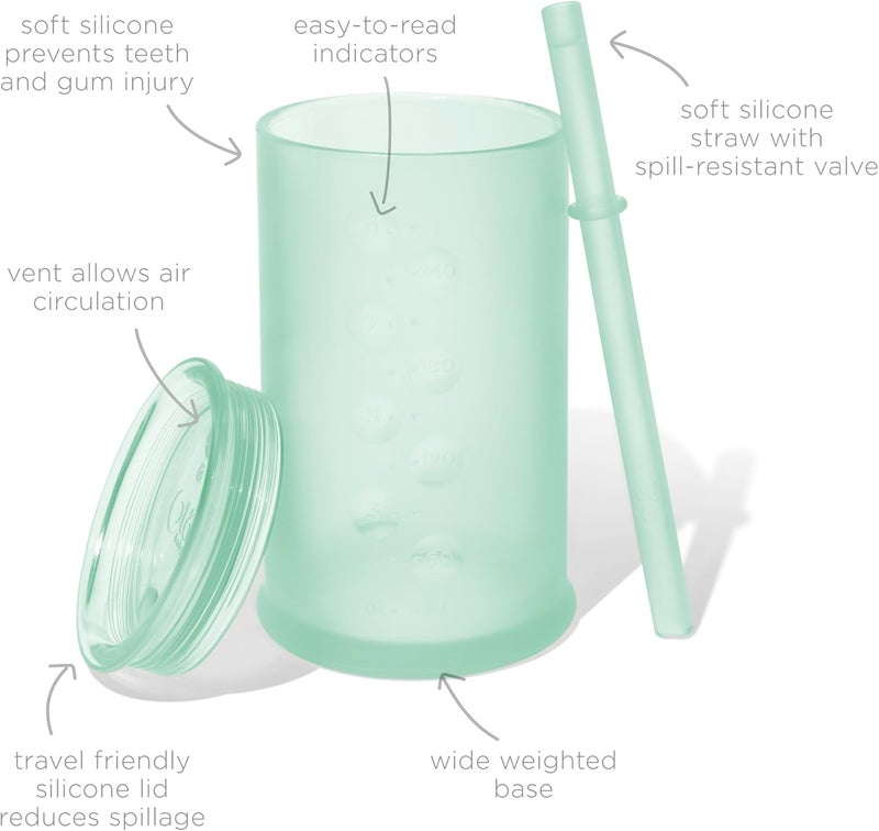 Olababy Clear View Silicone Training Cup with Straw Lid | Toddler Sippy Trainer 12mo+ | Unbreakable Water Drinking Cups for Kids 2yr+ | Baby Led Weaning & Feeding Supplies (Mint, 9 oz) - Image 1