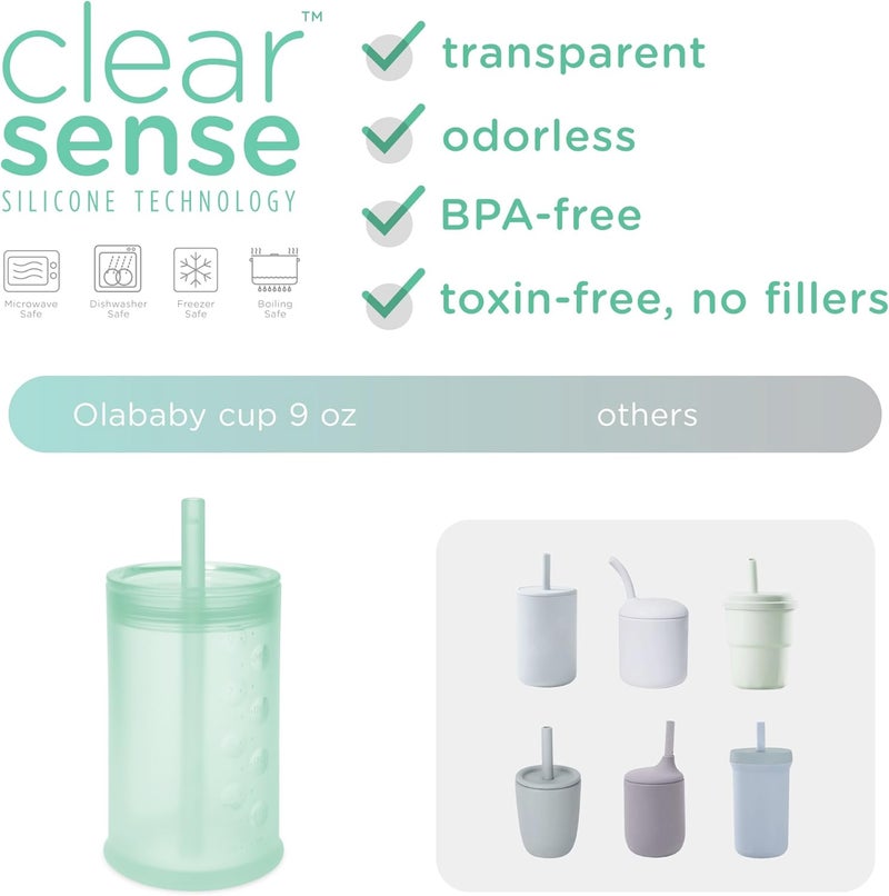 Olababy Clear View Silicone Training Cup with Straw Lid | Toddler Sippy Trainer 12mo+ | Unbreakable Water Drinking Cups for Kids 2yr+ | Baby Led Weaning & Feeding Supplies (Mint, 9 oz) - Image 2