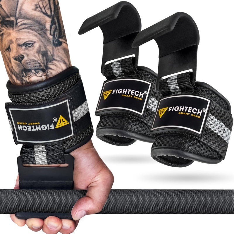 Fightech Weightlifting Hooks & Pull-Up Grips - Versatile Lifting Hooks With Durable Hook Straps For Power Hooks Support  Enhanced Lifting Grips For Maximum Strength Training (Blk) - Image 1