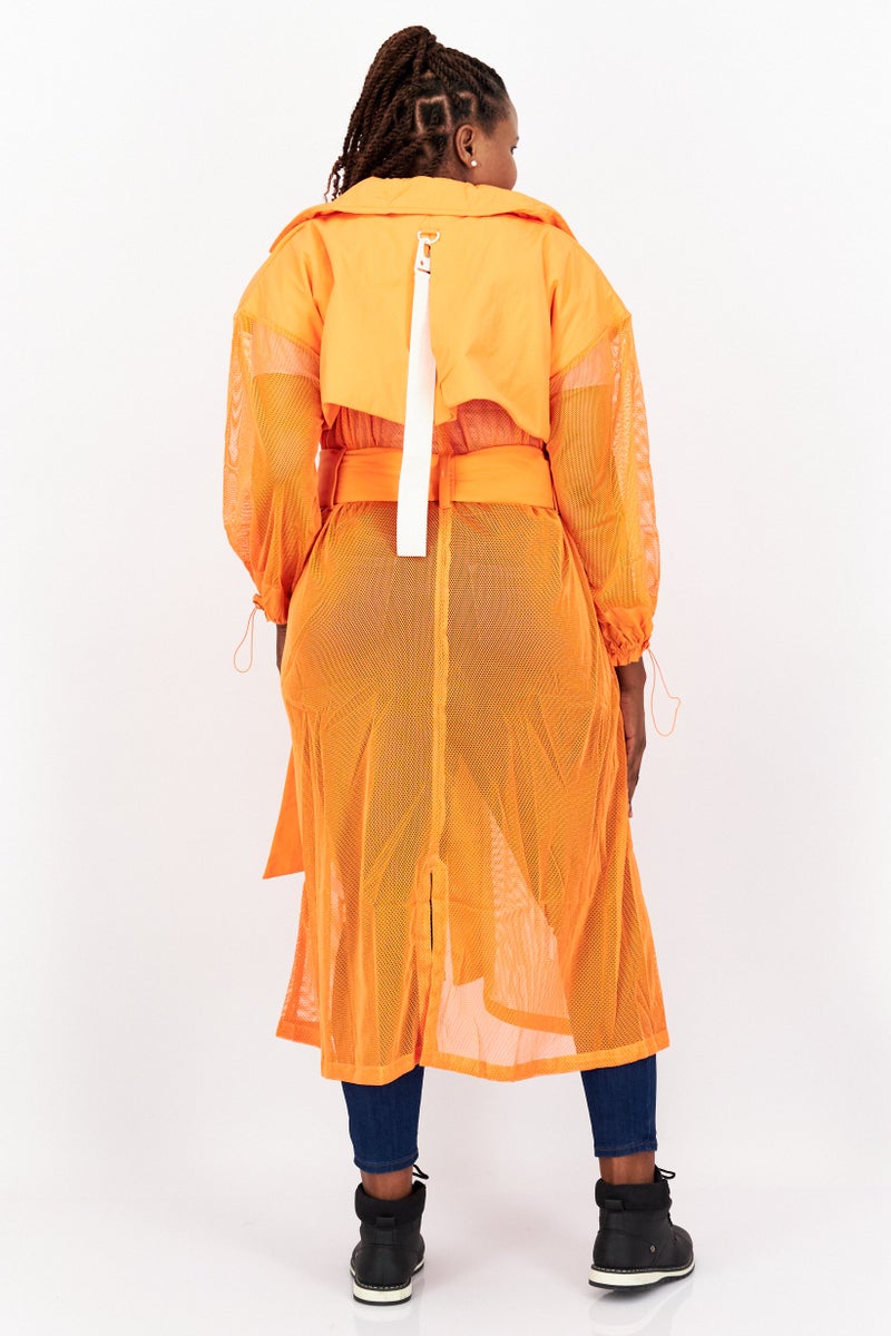 TRIBE OF 6 Women Embroidered Trench Coat, Orange - Image 3