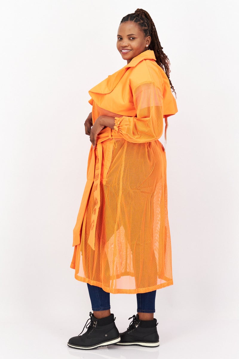 TRIBE OF 6 Women Embroidered Trench Coat, Orange - Image 2