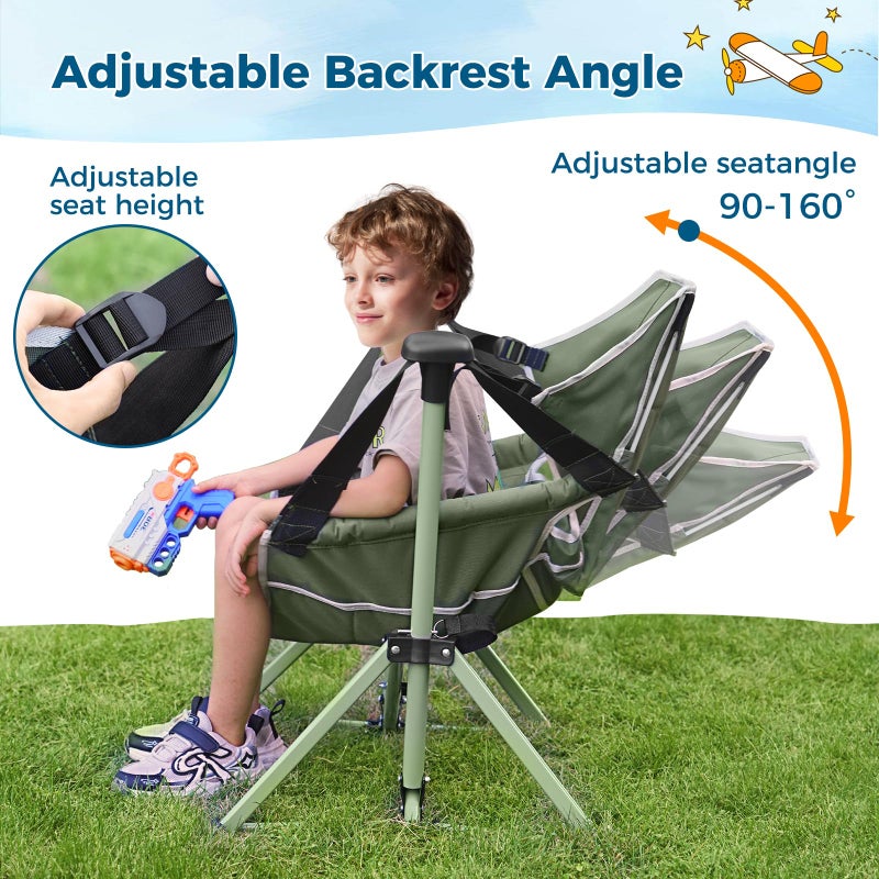 Chloraeon Kids Hammock Chair,Adjustable Kids Camping Chair,Folding Chair with Stand,Portable Hammock Chair for Camping, Travelling and Patio,Green,Supports 135 LBS - Image 3