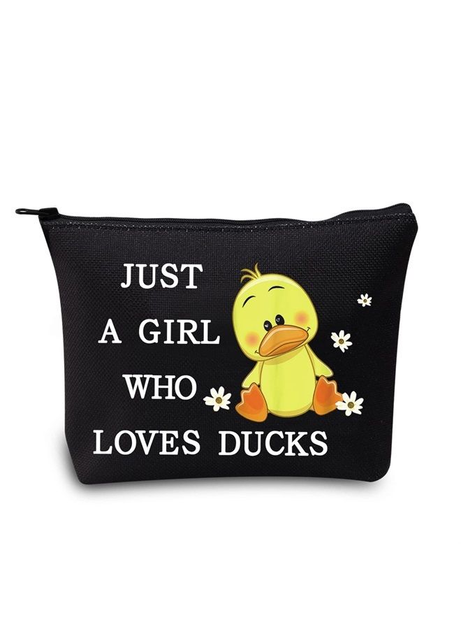LEVLO Funny Duck Cosmetic Bag Animal Lover Gift Just A Girl Who Loves Ducks Makeup Zipper Pouch Bag Duck Lover Gift (Loves Ducks Black) - Image 1