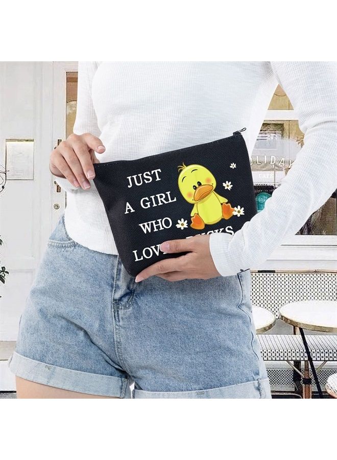 LEVLO Funny Duck Cosmetic Bag Animal Lover Gift Just A Girl Who Loves Ducks Makeup Zipper Pouch Bag Duck Lover Gift (Loves Ducks Black) - Image 5