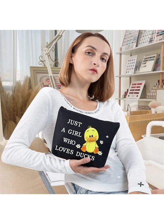 LEVLO Funny Duck Cosmetic Bag Animal Lover Gift Just A Girl Who Loves Ducks Makeup Zipper Pouch Bag Duck Lover Gift (Loves Ducks Black) - Image 4