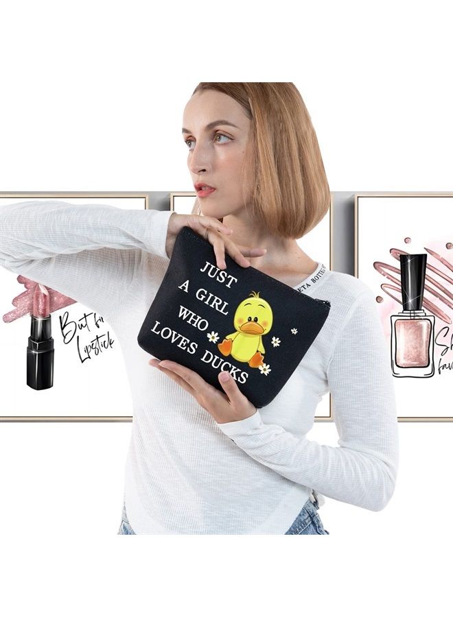 LEVLO Funny Duck Cosmetic Bag Animal Lover Gift Just A Girl Who Loves Ducks Makeup Zipper Pouch Bag Duck Lover Gift (Loves Ducks Black) - Image 3