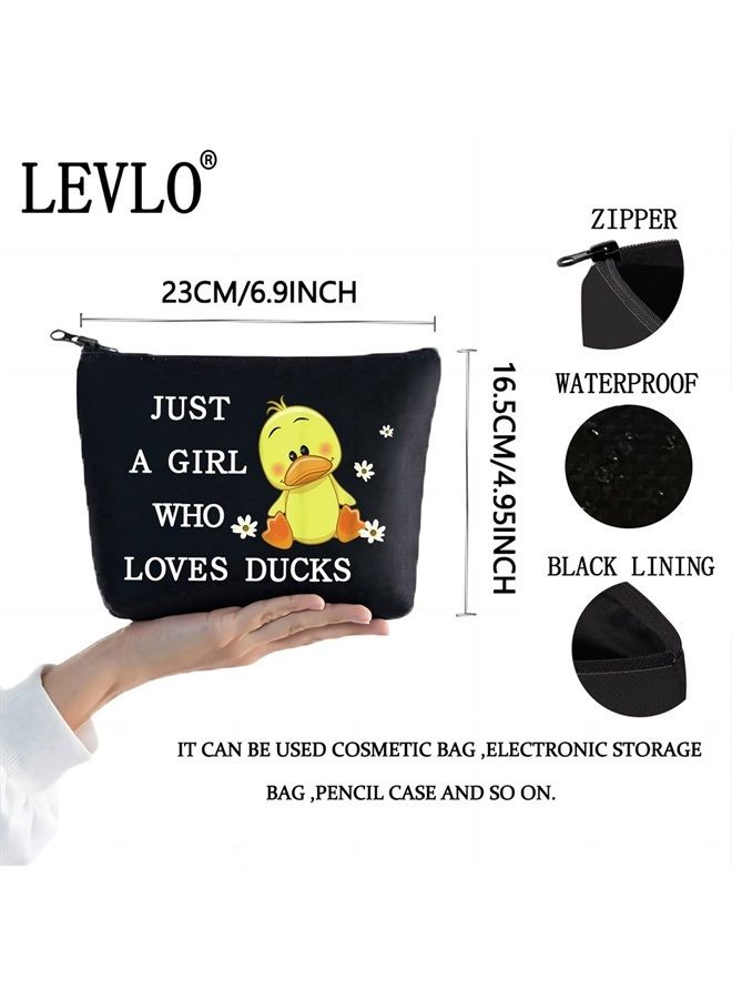 LEVLO Funny Duck Cosmetic Bag Animal Lover Gift Just A Girl Who Loves Ducks Makeup Zipper Pouch Bag Duck Lover Gift (Loves Ducks Black) - Image 2