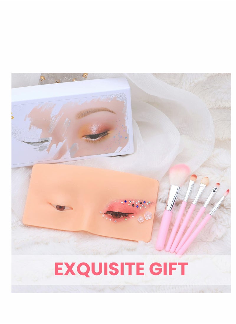 Excefore - Makeup Practice Face Board 3D Realistic Pad with 5 Brushes for Artist Practice, Eyeshadow Eyeliner Eyebrow Lash mapping Skin Eye Make up Model - Image 1