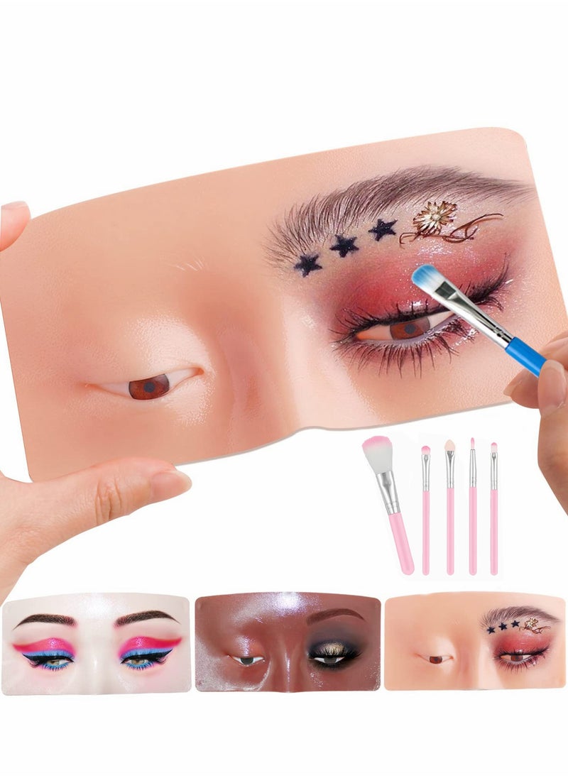 Excefore - Makeup Practice Face Board 3D Realistic Pad with 5 Brushes for Artist Practice, Eyeshadow Eyeliner Eyebrow Lash mapping Skin Eye Make up Model - Image 1