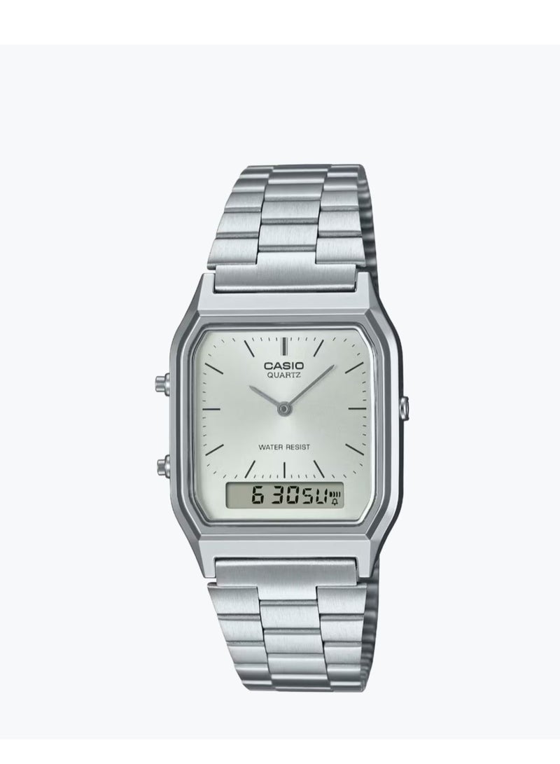 CASIO Classic Analog-Digital Water Resistant Watch Model AQ-230A-7AMQY- Size 30 mm-Unisex Silver - Image 1