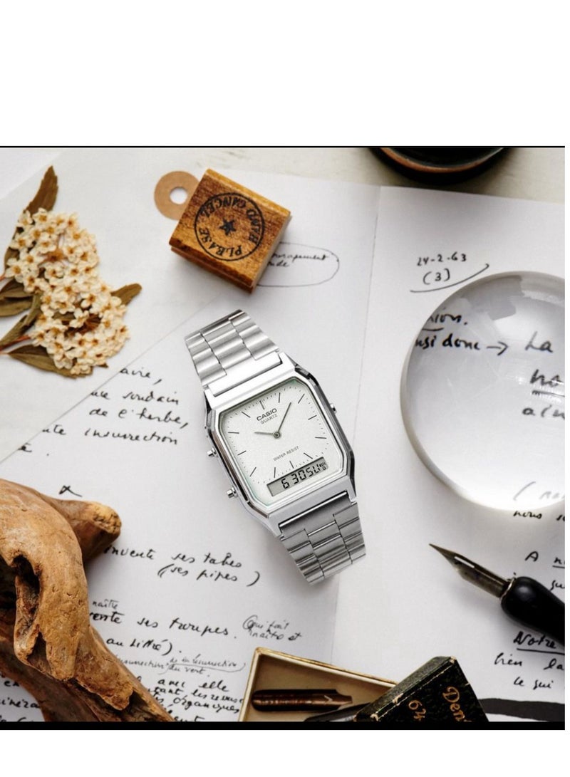 CASIO Classic Analog-Digital Water Resistant Watch Model AQ-230A-7AMQY- Size 30 mm-Unisex Silver - Image 2