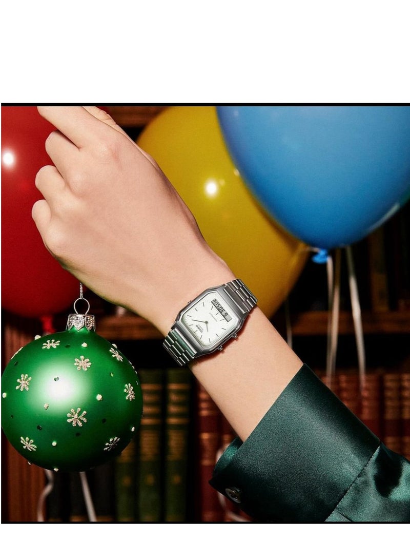 CASIO Classic Analog-Digital Water Resistant Watch Model AQ-230A-7AMQY- Size 30 mm-Unisex Silver - Image 3