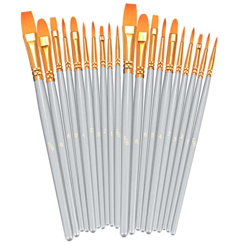 BOSOBO Paint Brushes Set, 2 Pack 20 Pcs Round Pointed Tip Paintbrushes Nylon Hair Artist Acrylic Paint Brushes for Acrylic Oil Watercolor, Face Nail Art, Miniature Detailing & Rock Painting, Silver - Image 1
