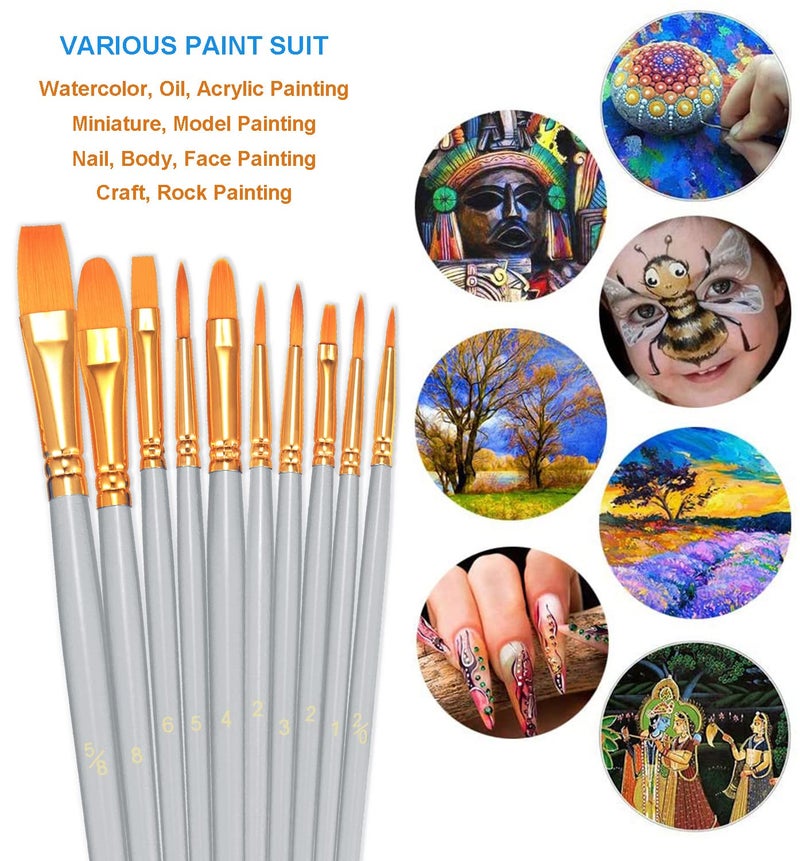 BOSOBO Paint Brushes Set, 2 Pack 20 Pcs Round Pointed Tip Paintbrushes Nylon Hair Artist Acrylic Paint Brushes for Acrylic Oil Watercolor, Face Nail Art, Miniature Detailing & Rock Painting, Silver - Image 3