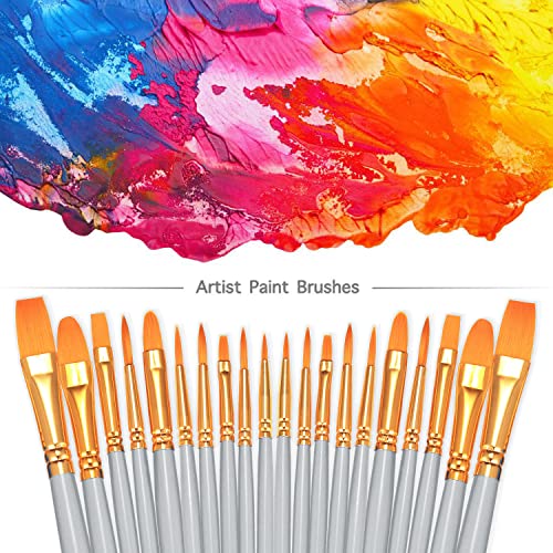 BOSOBO Paint Brushes Set, 2 Pack 20 Pcs Round Pointed Tip Paintbrushes Nylon Hair Artist Acrylic Paint Brushes for Acrylic Oil Watercolor, Face Nail Art, Miniature Detailing & Rock Painting, Silver - Image 2