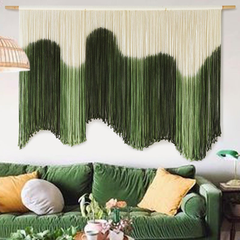 IOWER Large Macrame Wall Hanging Boho Wall Art Green Fiber Dip-Dyed Handmade Macrame Cord for Headboard Bedroom Living Room Fireplace 57" W x 39" L - Image 1