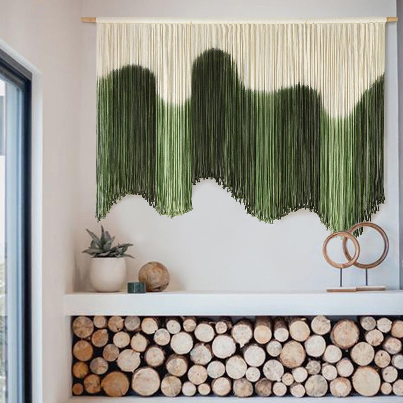 IOWER Large Macrame Wall Hanging Boho Wall Art Green Fiber Dip-Dyed Handmade Macrame Cord for Headboard Bedroom Living Room Fireplace 57" W x 39" L - Image 2