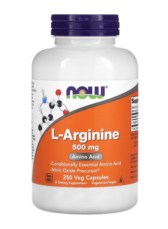 NOW Foods, L-Arginine, 500 mg, 250 Veg Capsules - Image 1