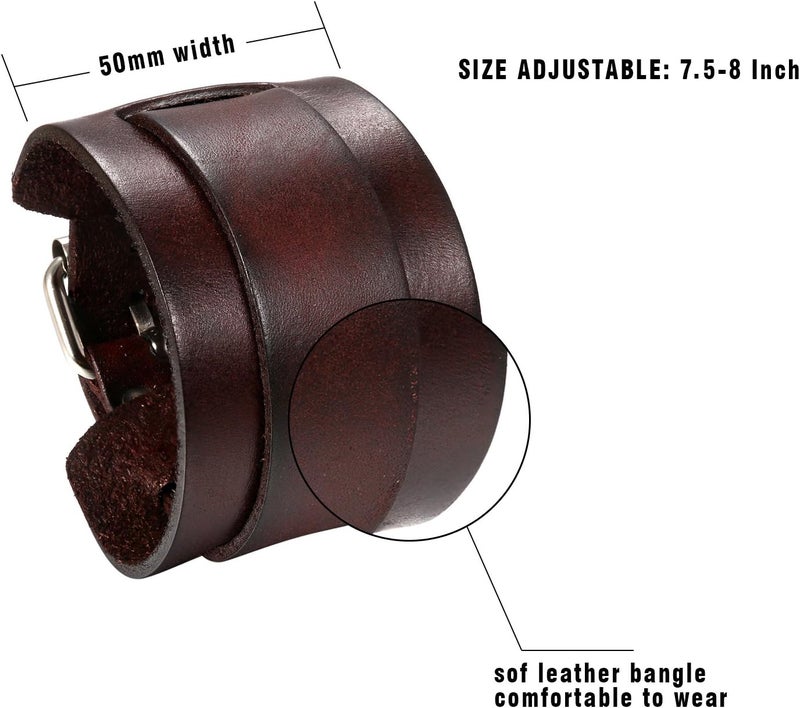 Oidea Assorted 3pcs Mens Punk Multistrand Leather Braided Bangle Cuff Bracelet for Biker Dad Father Size Adjustable - Image 2