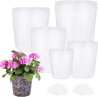 Elcoho ELCOHO 30 Pack Plants Nursery Pot Soft Clear Plastic Planter 6.7/6/5/4/3 Inch Seed Starting Pots Flower Plant Pots with  - Image 1