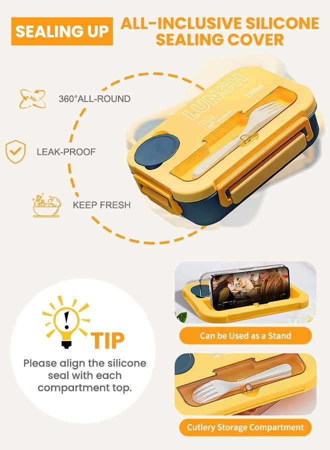 أنيوي صندوق بينتو متعدد الاستخدامات مكون من 4 أقسام، صندوق غداء للبالغين والرجال والنساء، مقاوم للتسرب، حاوية طعام قابلة للغداء مع أدوات، وبرطمان صلصة، وآمن للاستخدام في الميكروويف وغسالة الأطباق - Image 4