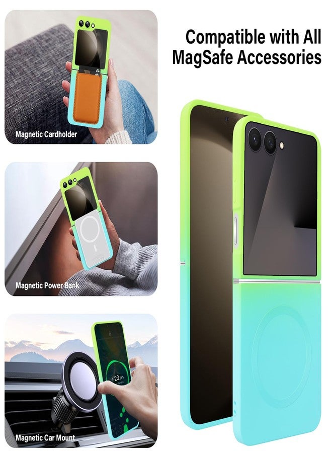 Omio Magnetic Silicone Case for Samsung Galaxy Z Flip 7 Compatible with MagSafe, Luxury Gradient Design Slim Soft Liquid Silicone Shockproof Phone Cover for Women Men Girls, Green/Blue - Image 4