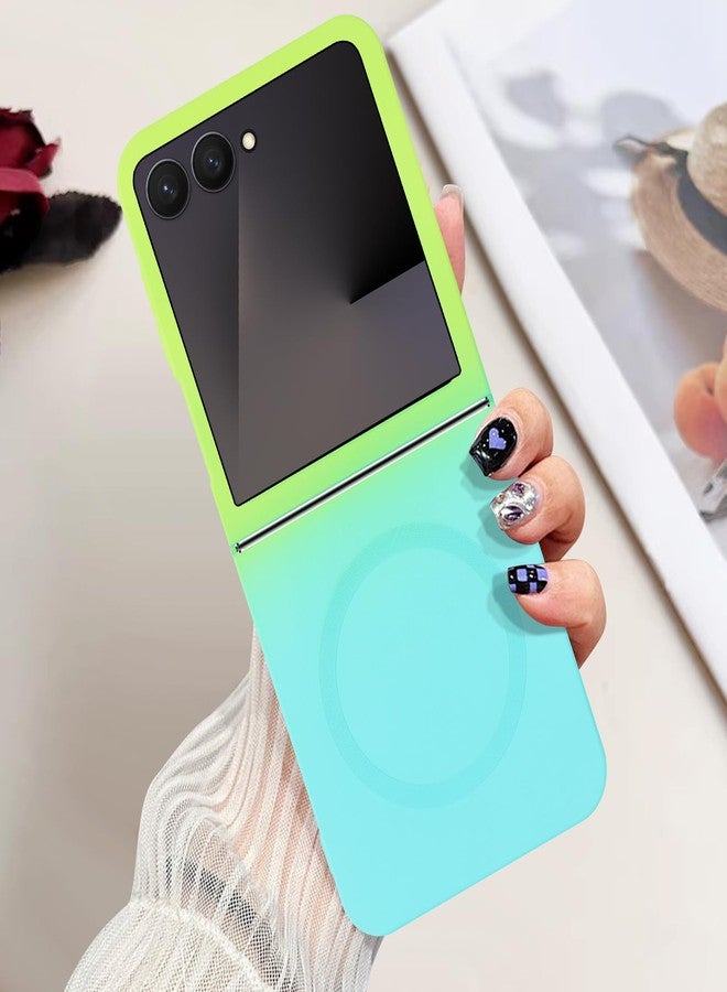 Omio Magnetic Silicone Case for Samsung Galaxy Z Flip 7 Compatible with MagSafe, Luxury Gradient Design Slim Soft Liquid Silicone Shockproof Phone Cover for Women Men Girls, Green/Blue - Image 1