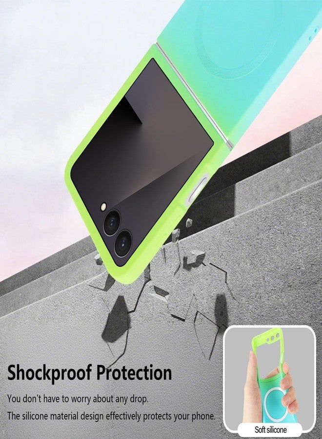 Omio Magnetic Silicone Case for Samsung Galaxy Z Flip 7 Compatible with MagSafe, Luxury Gradient Design Slim Soft Liquid Silicone Shockproof Phone Cover for Women Men Girls, Green/Blue - Image 3