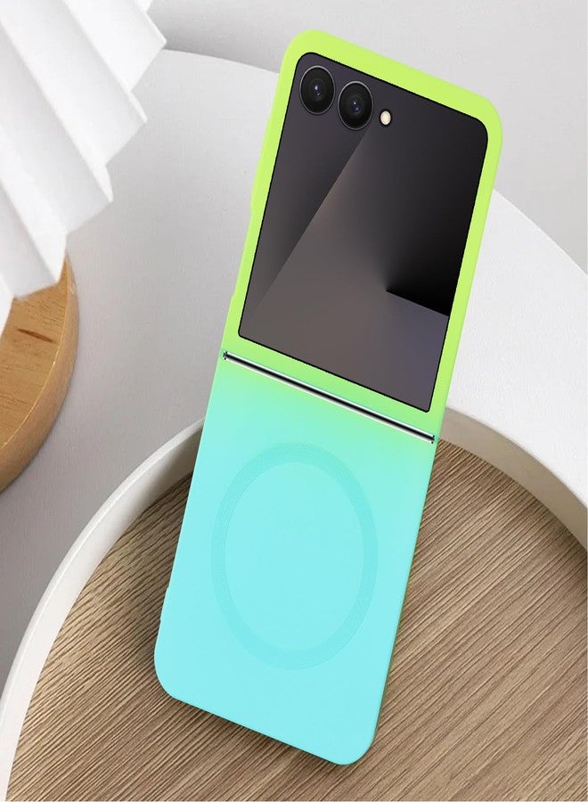 Omio Magnetic Silicone Case for Samsung Galaxy Z Flip 7 Compatible with MagSafe, Luxury Gradient Design Slim Soft Liquid Silicone Shockproof Phone Cover for Women Men Girls, Green/Blue - Image 2