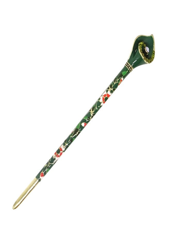Honbay Cloisonn Vintage Hair Stick With Calla Chinese Traditional Style Fashion Hair Chopsticks Hairpin (Green) - Image 1