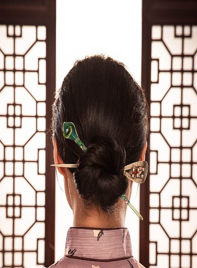 Honbay Cloisonn Vintage Hair Stick With Calla Chinese Traditional Style Fashion Hair Chopsticks Hairpin (Green) - Image 5
