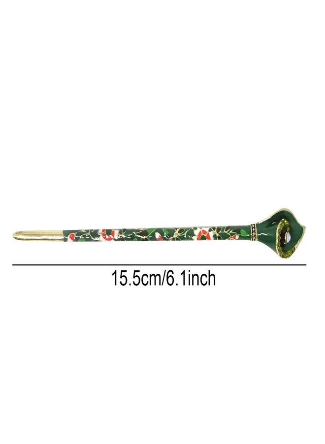 Honbay Cloisonn Vintage Hair Stick With Calla Chinese Traditional Style Fashion Hair Chopsticks Hairpin (Green) - Image 2